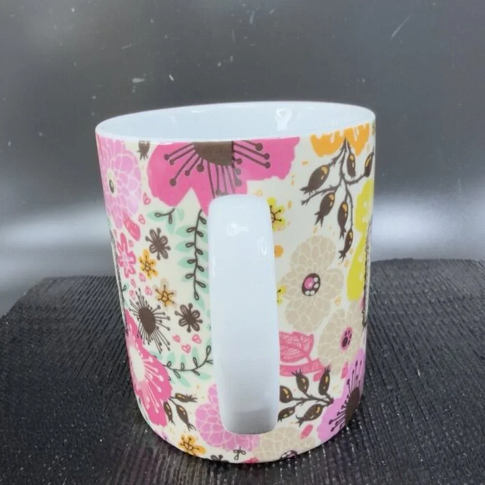 C R Gibson Seize The Day Ceramic Coffee Mug Cup Stoneware Floral Pattern Mug Cup